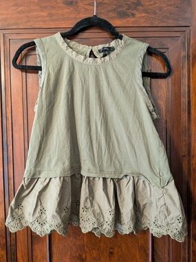 J. Crew Olive Sleeveless Eyelet-Hem Tunic Top